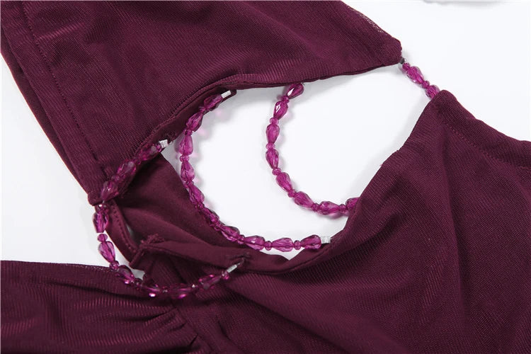 Halter Neck Patchwork Pearl Chain Bodycon Dress for Women