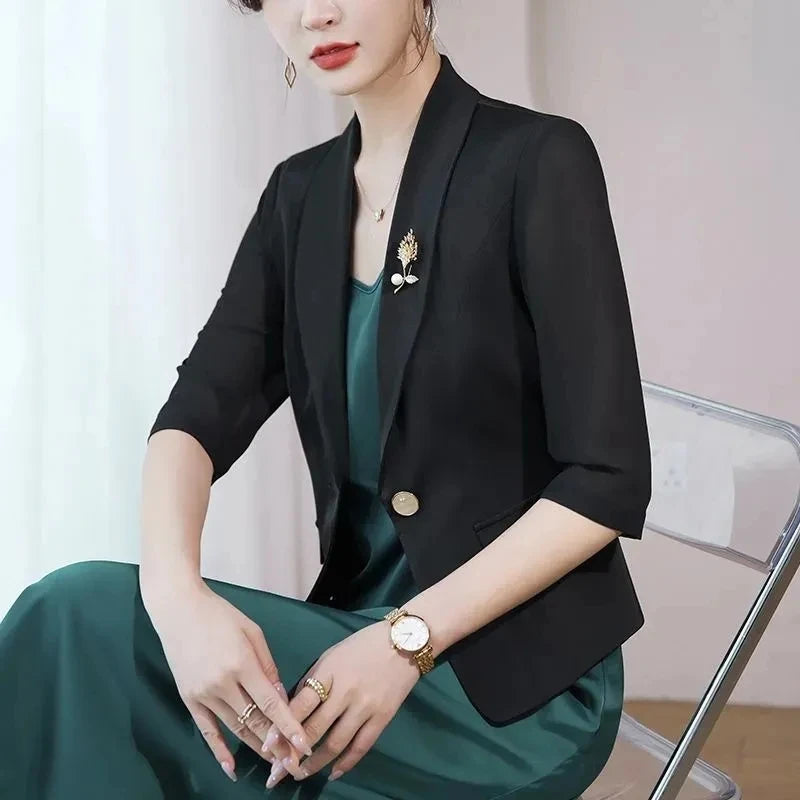 Lightweight Solid Color Chiffon Blazer Jacket For Women