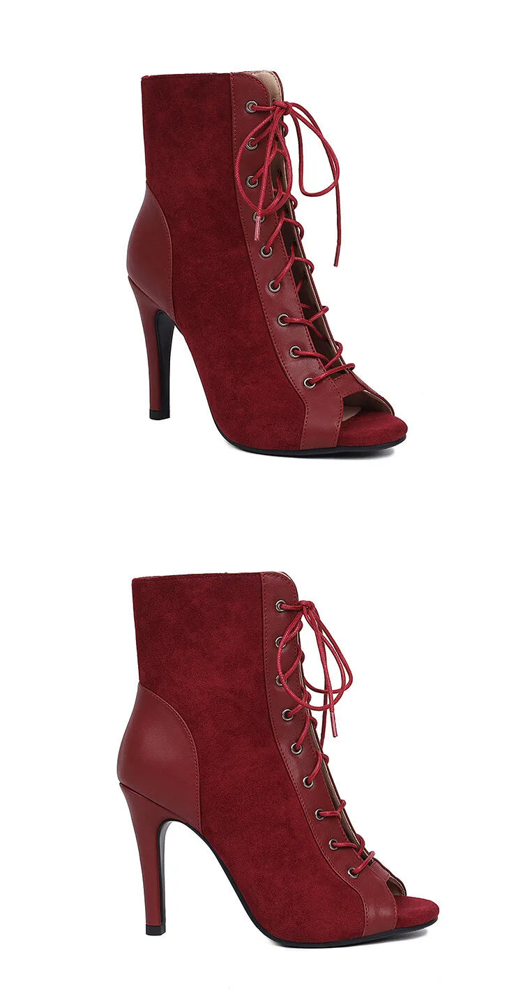 Thin Heel Latin Dance Ankle Boots With Zip for Women