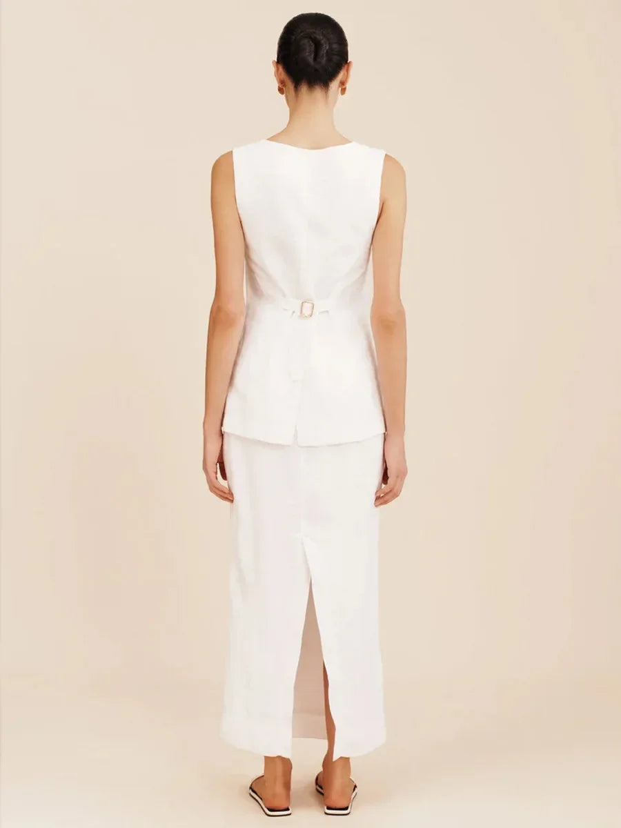 Breathable Linen High Waist Vest And Skirt Set For Women