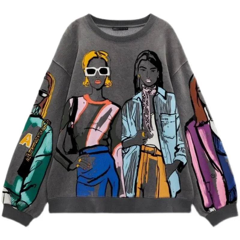 Loose Cartoon Graphic Long Sleeve Sweatshirt for Women