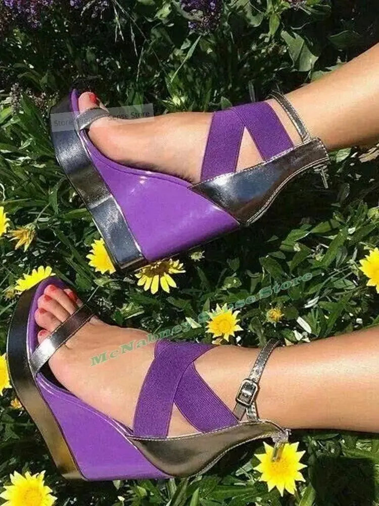 Colorful Open Toe Buckle Wedge Platform Sandals for Women
