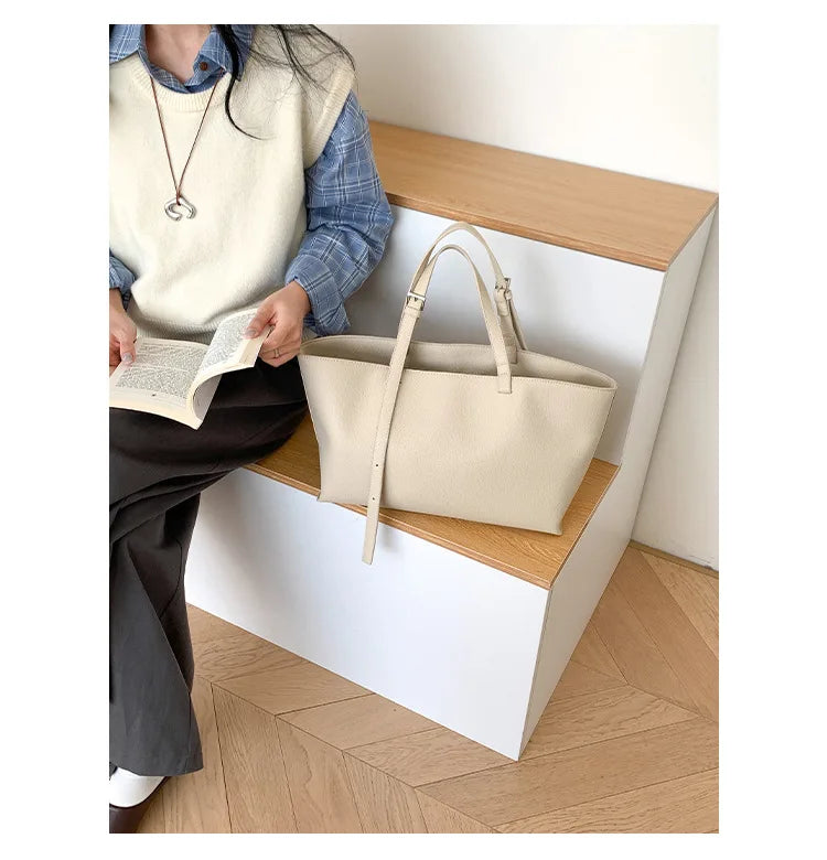 Large Capacity PU Leather Casual Soft Tote Bag for Women
