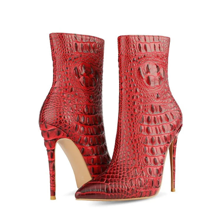 Purple Crocodile Stiletto Ankle Boots