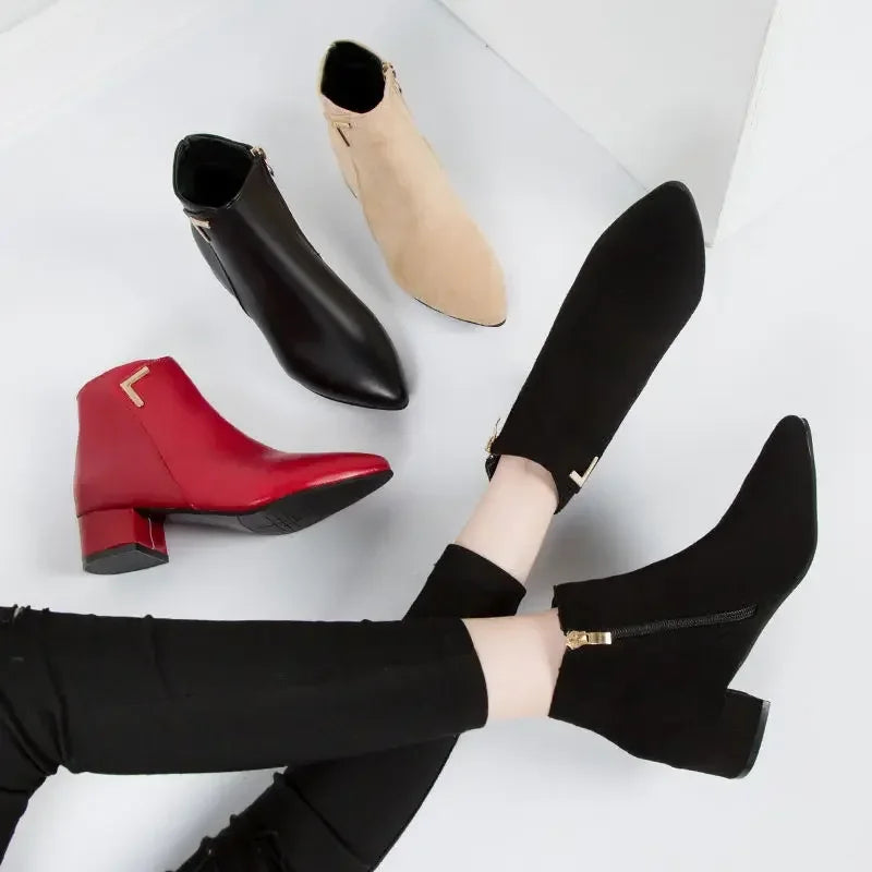Pointed Toe Square Heel Platform Boots