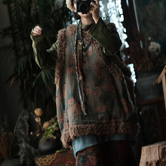 Cartoon Print Knit Vest Coat
