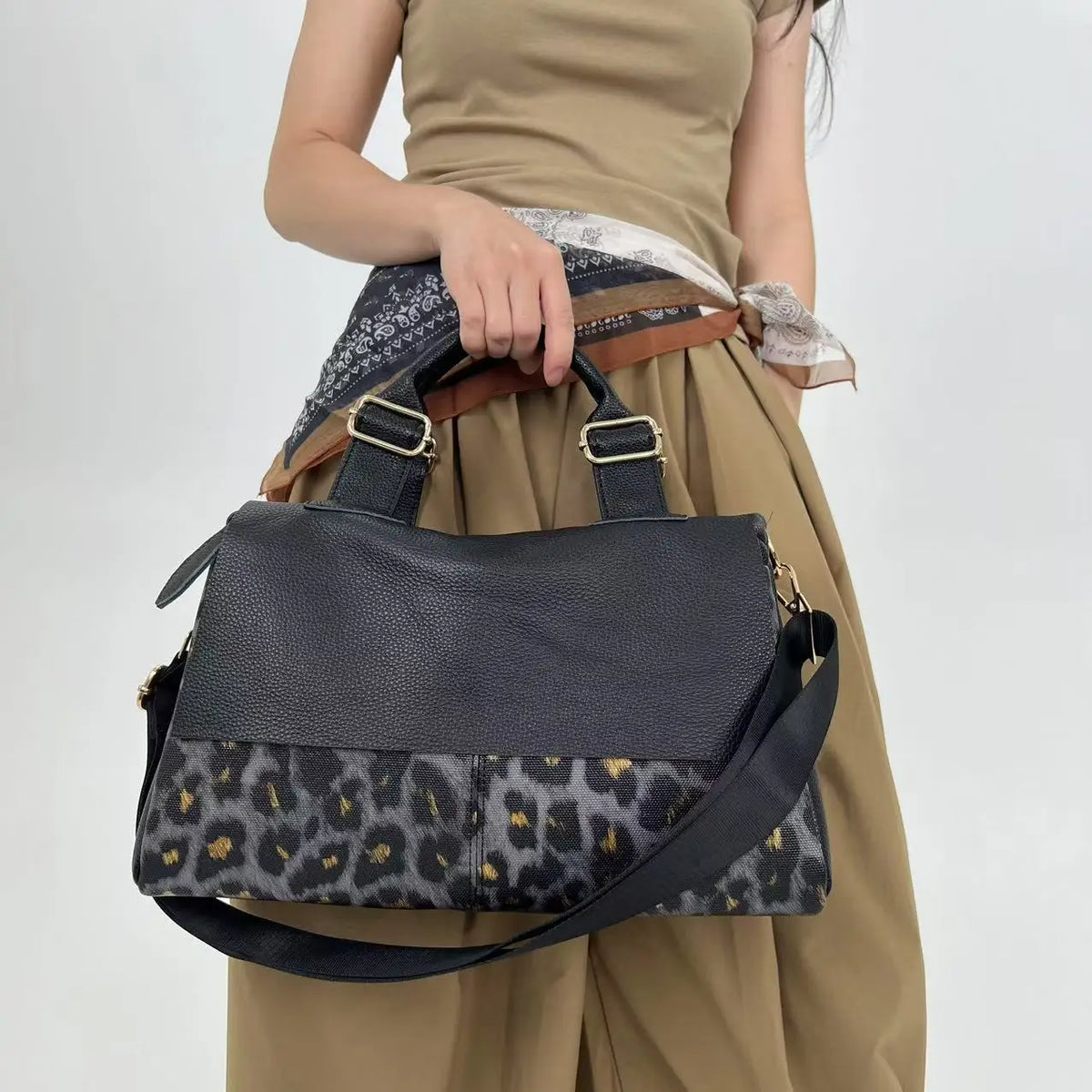 Leopard Print Large Capacity Shoulder Tote Bag for Women