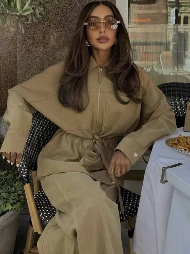 Casual Lapel Jacket And Drawstring Pants Set for Women