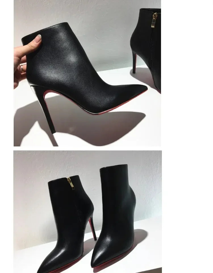 Pointed Toe Soft Leather Ankle Boots With Thin Heels for Women