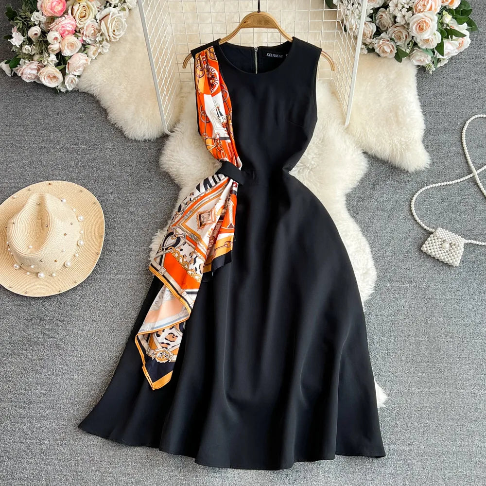 Vintage Sleeveless Round Neck Knee Length Dress for Women