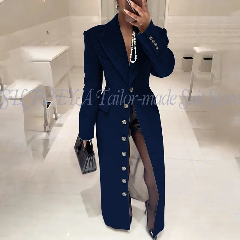Elegant Slim Fit Blazer With Notched Collar For Women