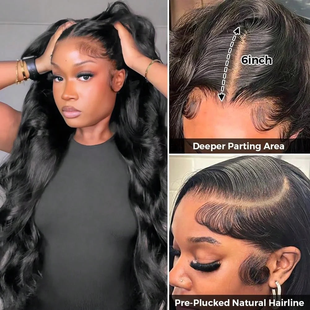 High Definition Transparent 34 Inch Body Wave Lace Front Wig for Women