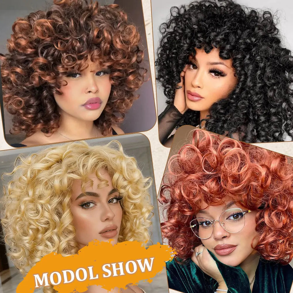Glueless Ombre Brown Afro Curly Synthetic Wig for Women
