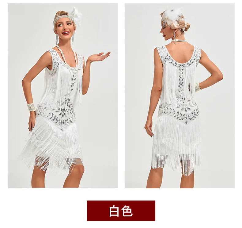 Sequined Beaded Embroidery O Neck Knee Length Dress for Women