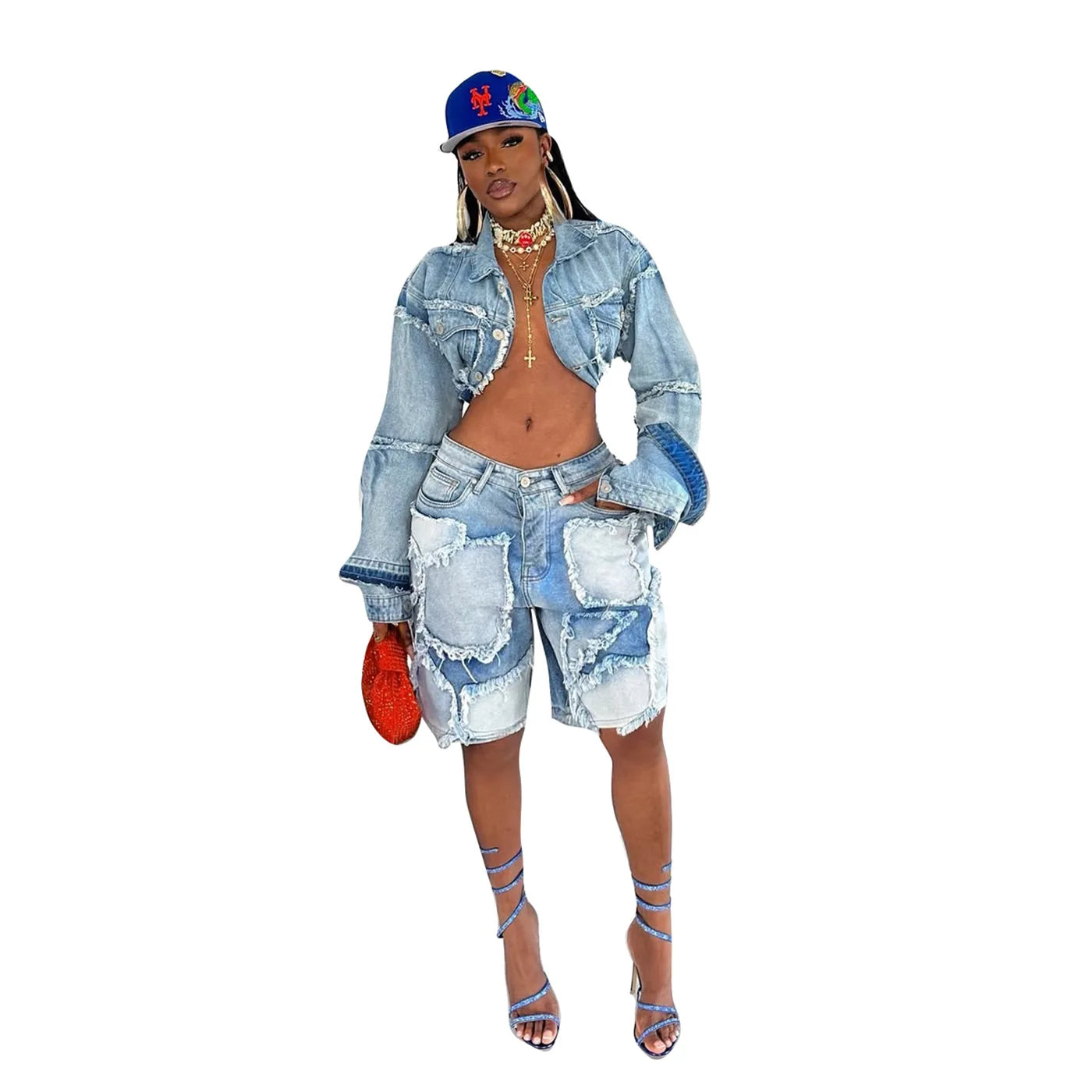 Shorts Pant Set Women Two Piece Sets Denim Turn Down Collar Matching Sets Tops Knee Length Pants High Waist Y2k Streetwear