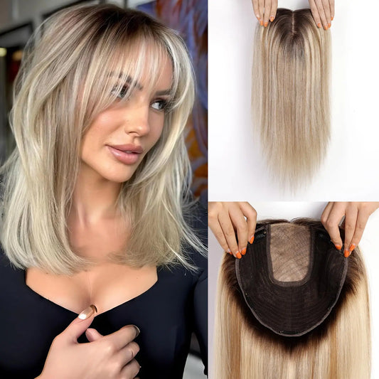 Light Blonde Dark Root Straight Wig