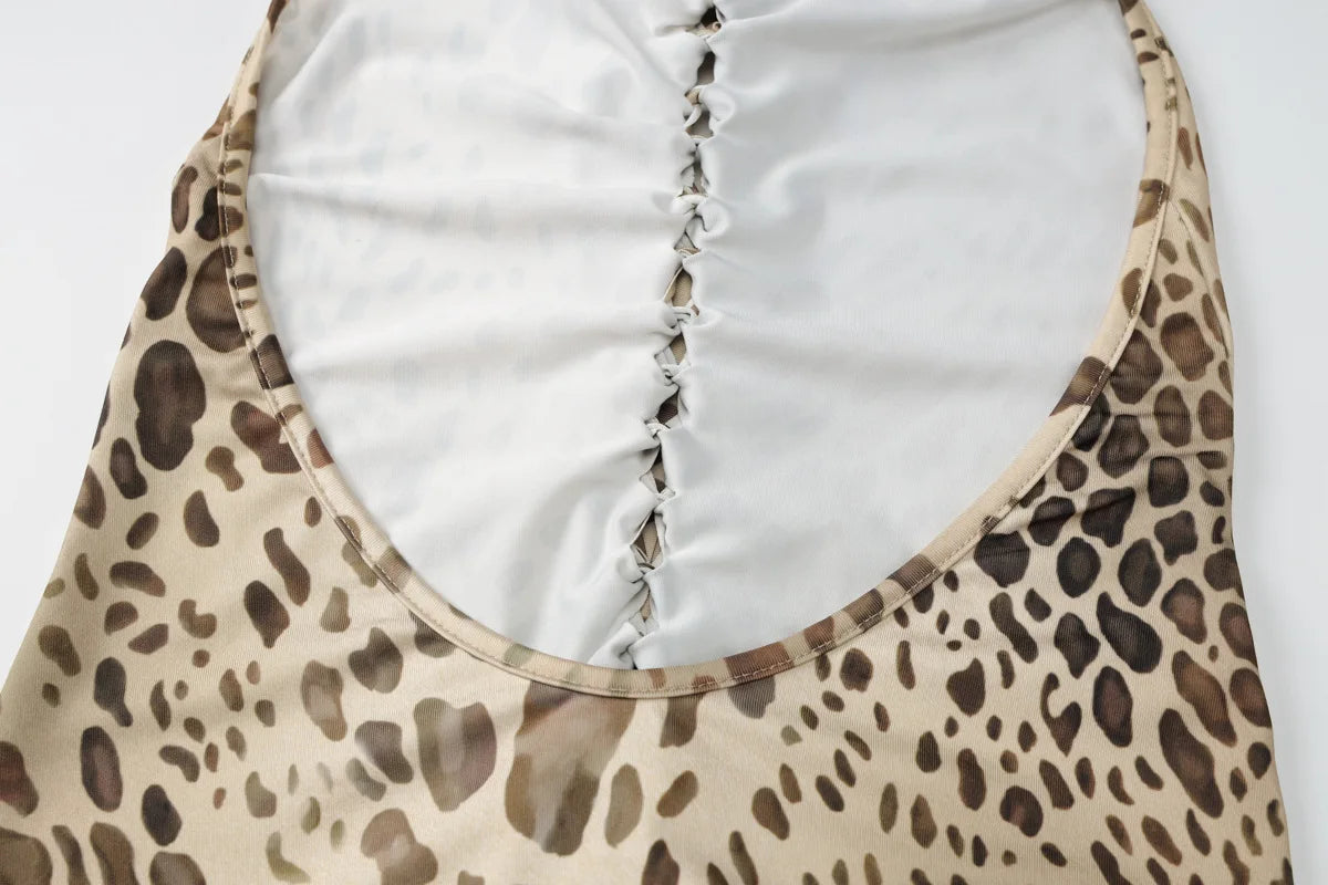 Halter Neck Leopard Print Backless Maxi Dress for Women
