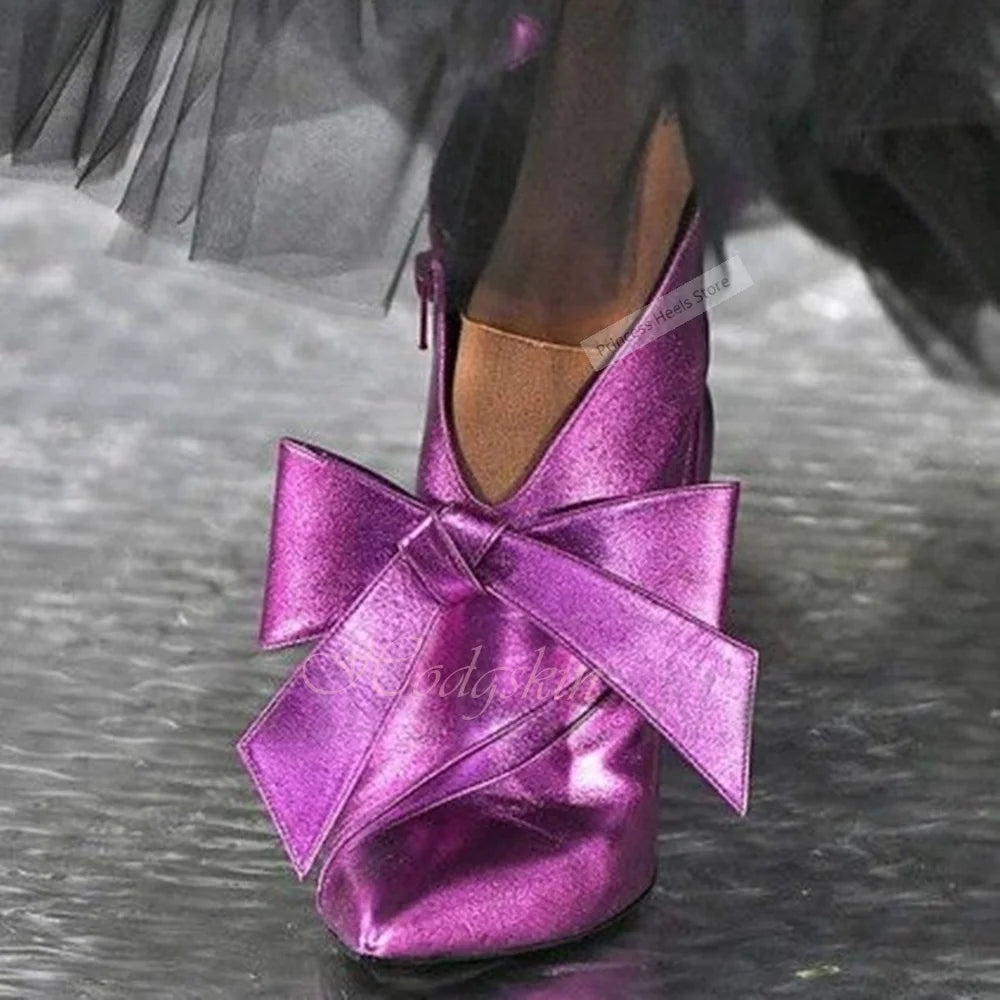 Elegant Bow Knot Solid Pointy Slip on Pumps for Women