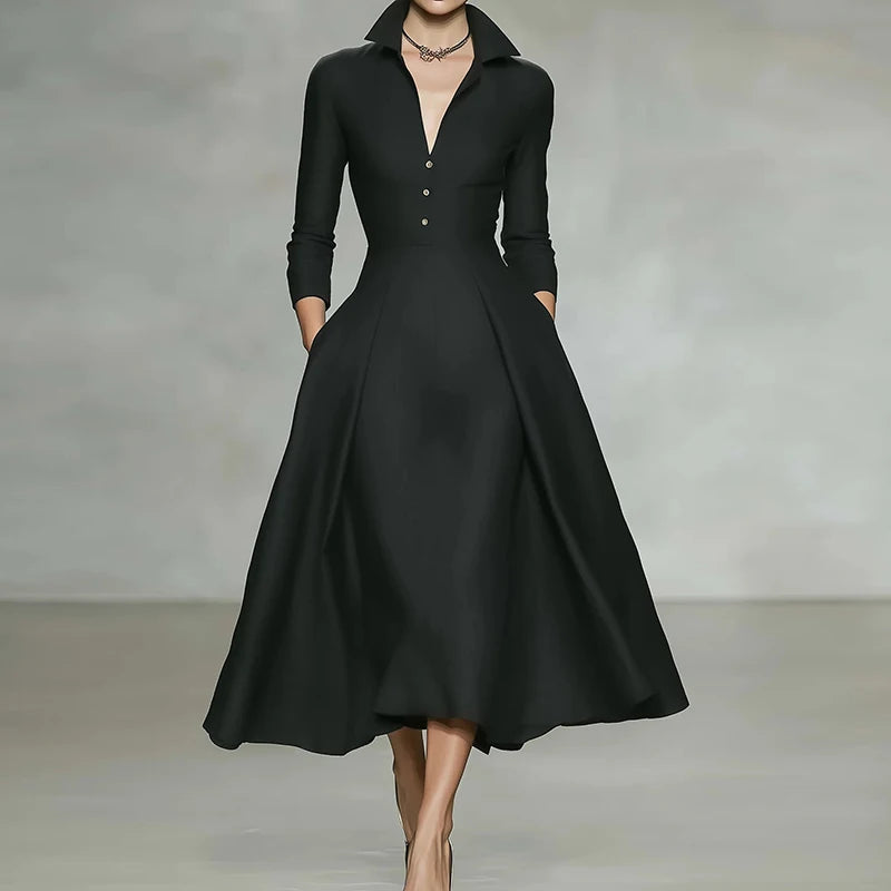 Long Sleeve Deep V Neck Patchwork Maxi Dress for Women