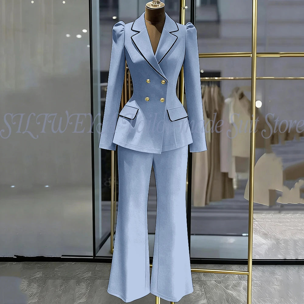 Double Breasted Blazer Set With Side Pockets For Women