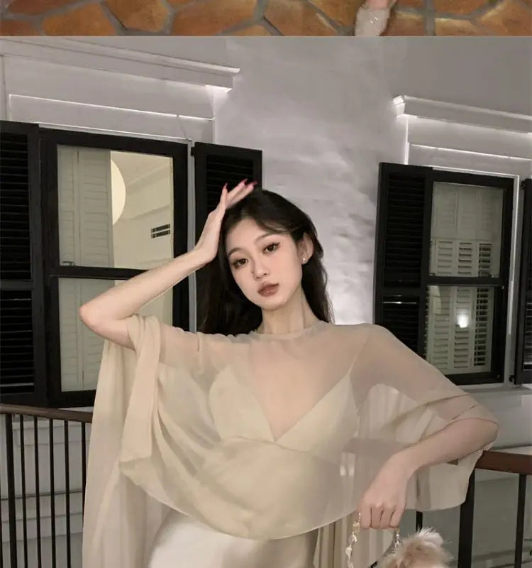 Elegant Lightweight Asymmetric Tulle Summer Blouse For Women