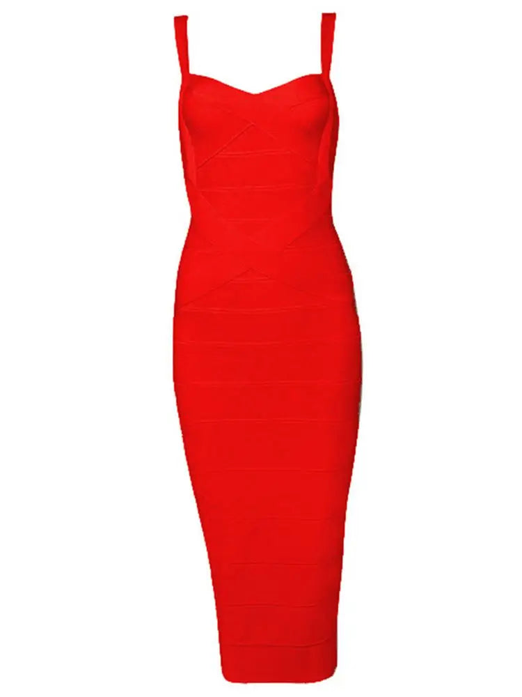New 2024 Women Sexy Celebrity Midi Red White HL Elastic Bandage Dress Spaghetti Strap Club Bodycon Party Dress Wholesale HL434