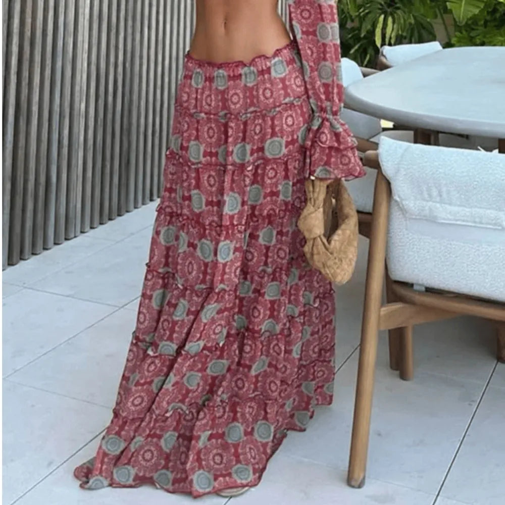 Vintage Print Off Shoulder Cropped Top Two Piece Set for Women