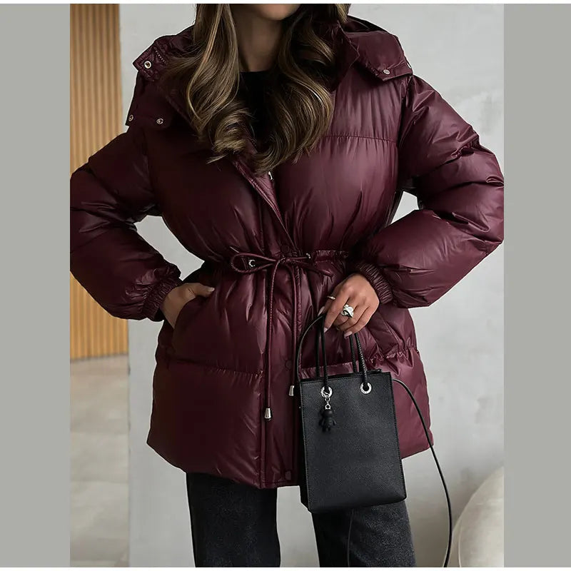 Detachable Hood Cropped Padded Winter Jacket for Women