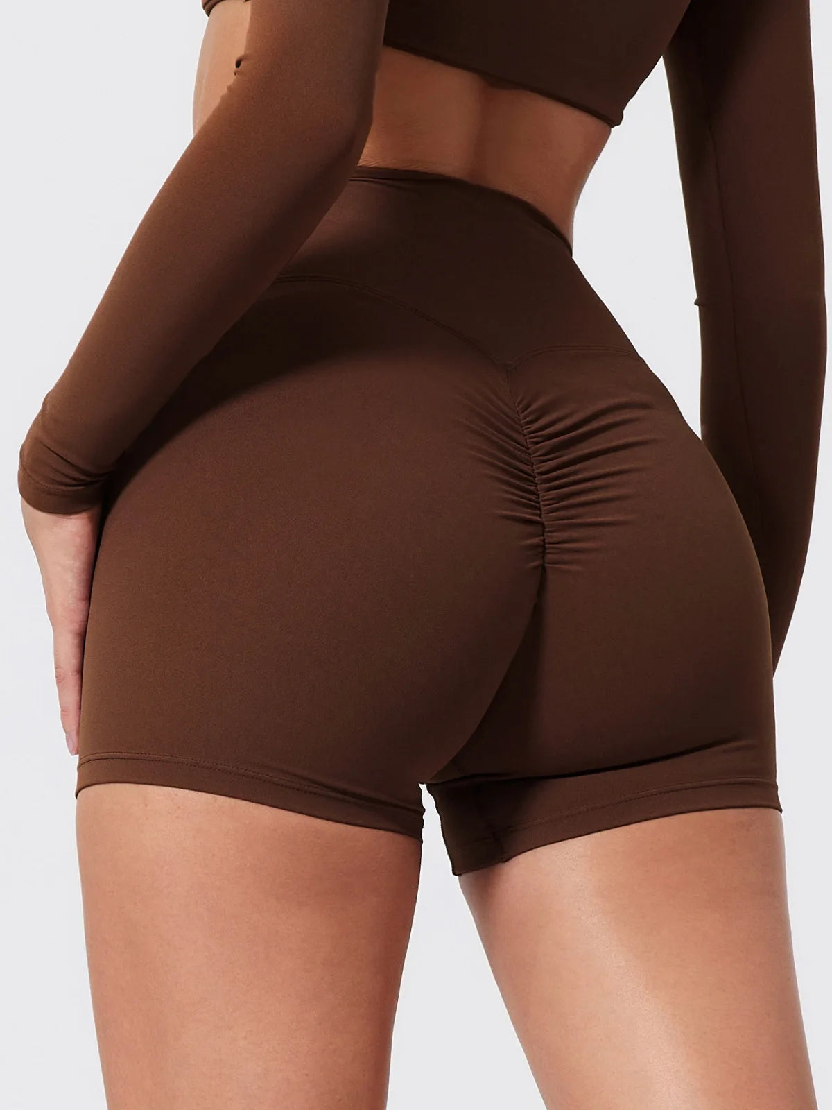 Sporty Solid U-Neck Crop Top and Shorts Two-Piece Set for Women