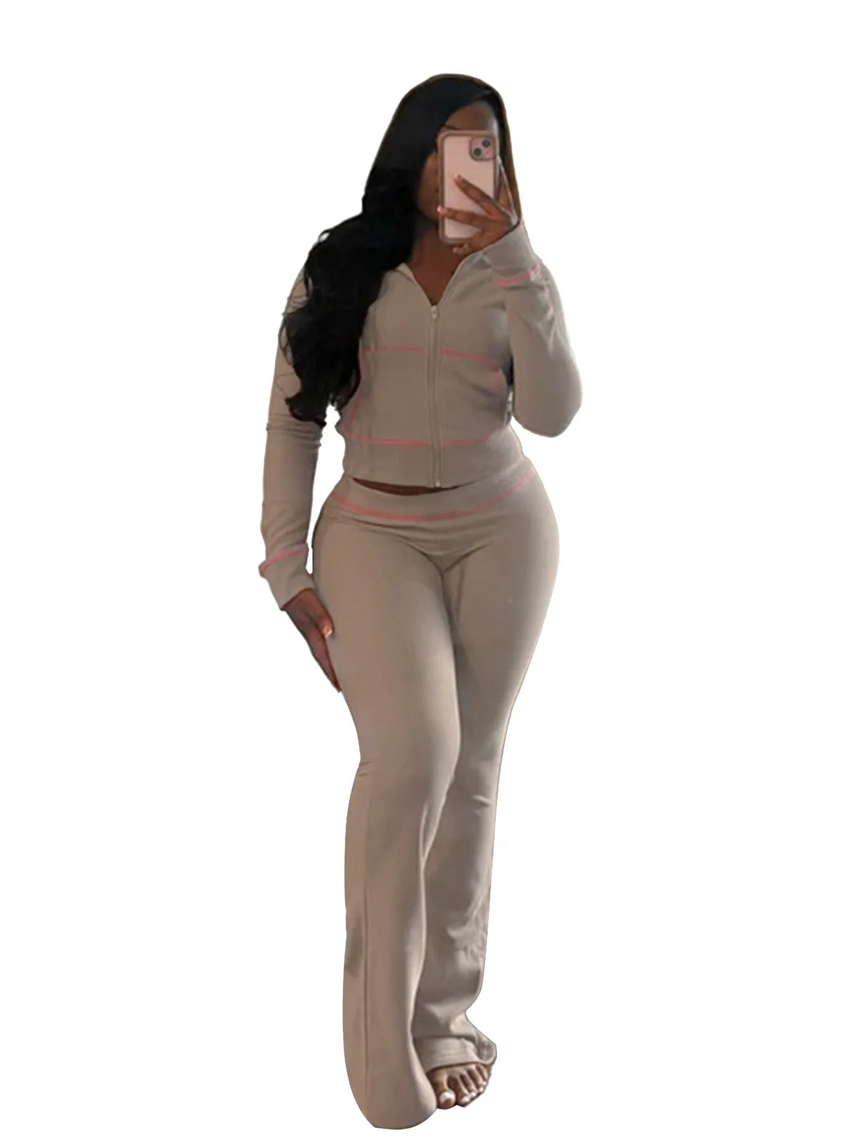 Hooded Long Sleeve Two Piece Matching Pants Set for Women