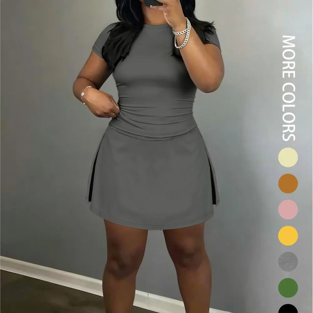 Sporty Short-Sleeve Tee and Culottes Two-Piece Set for Women