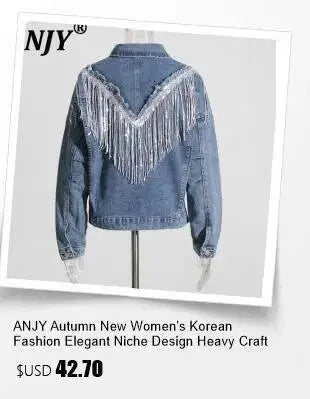 ANJY Autumn Winter New Women European Trendy Padded Coat Heavy-Duty Denim Patchwork Pocket Color-Block Hooded Down Jacket A12508