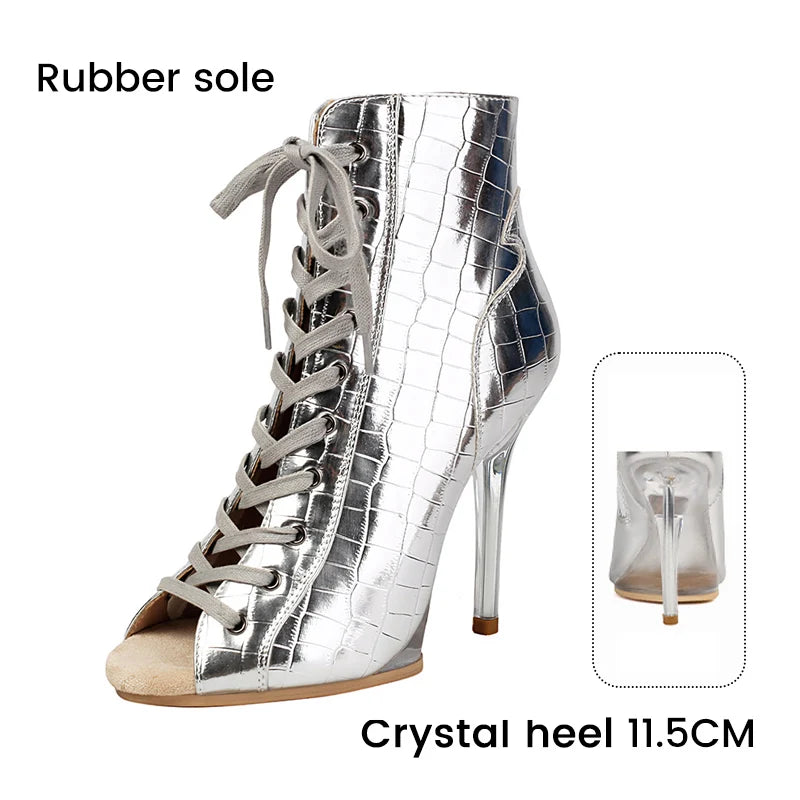 Lace-Up Crystal Heel Ballroom Dance Boots for Women