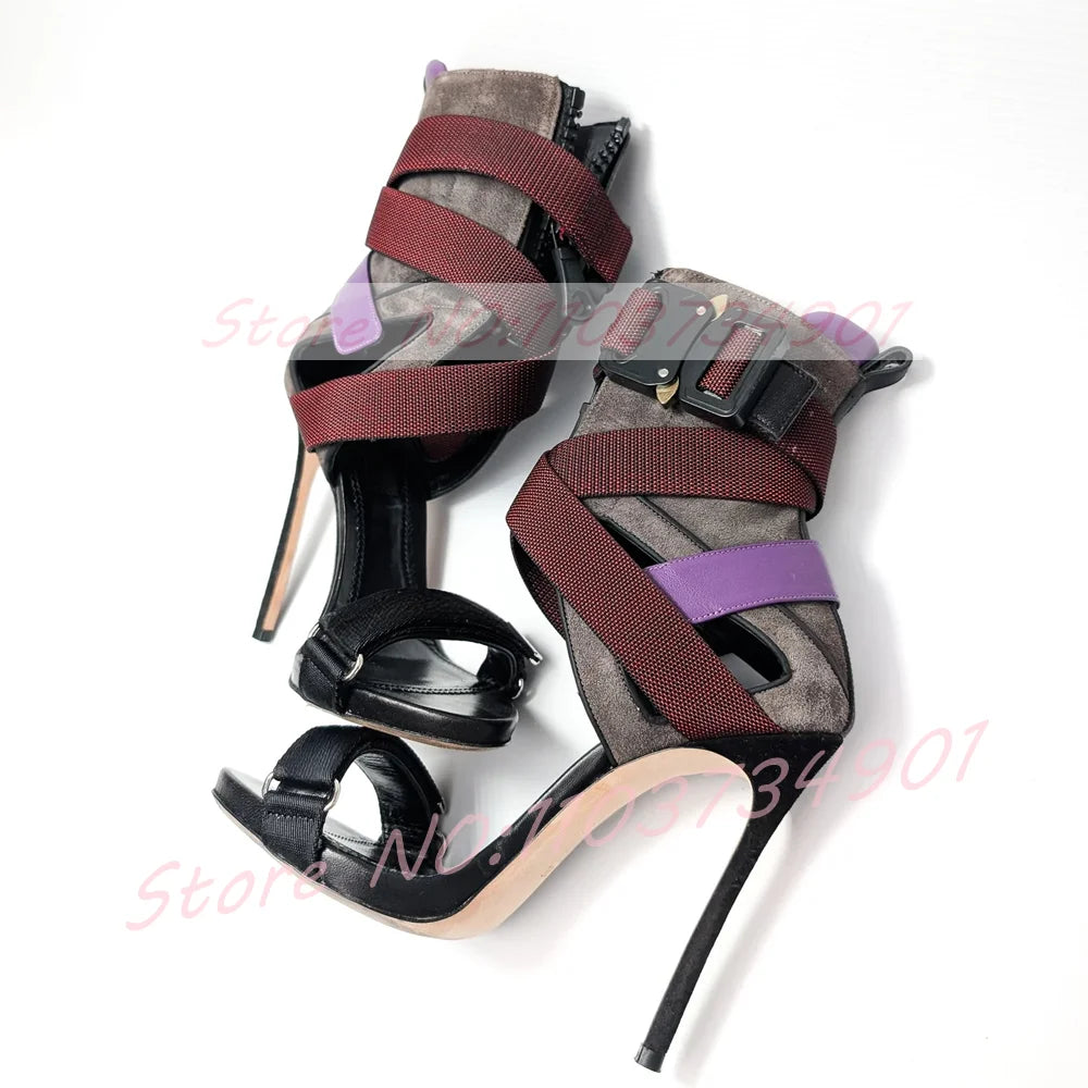 Multi Color Ankle Strap High Heel Sandals For Women