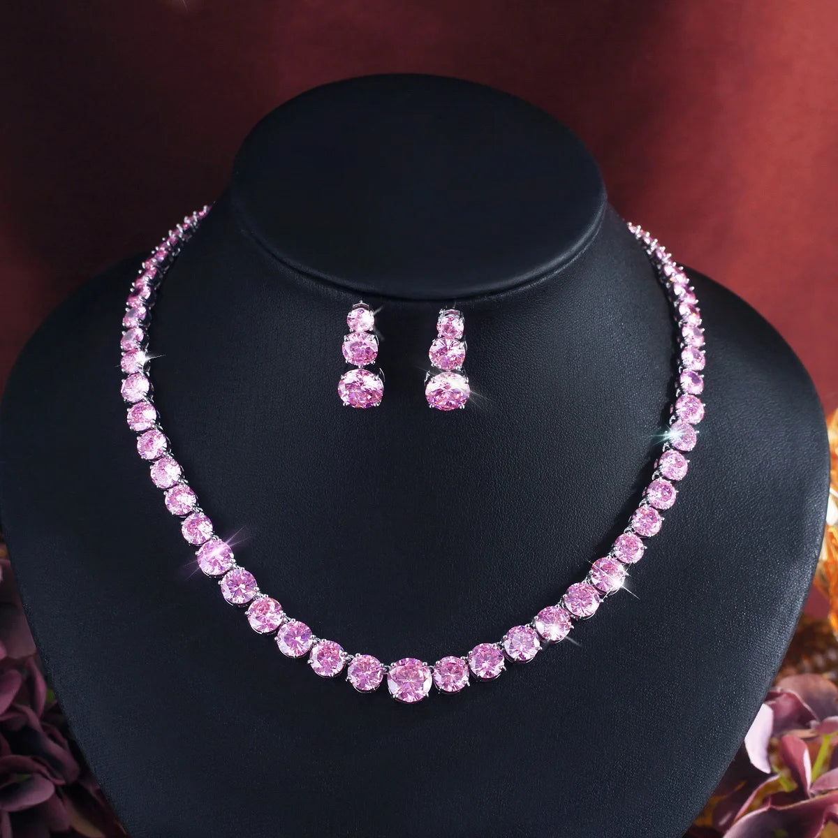 Purple CZ Necklace And Earring Set