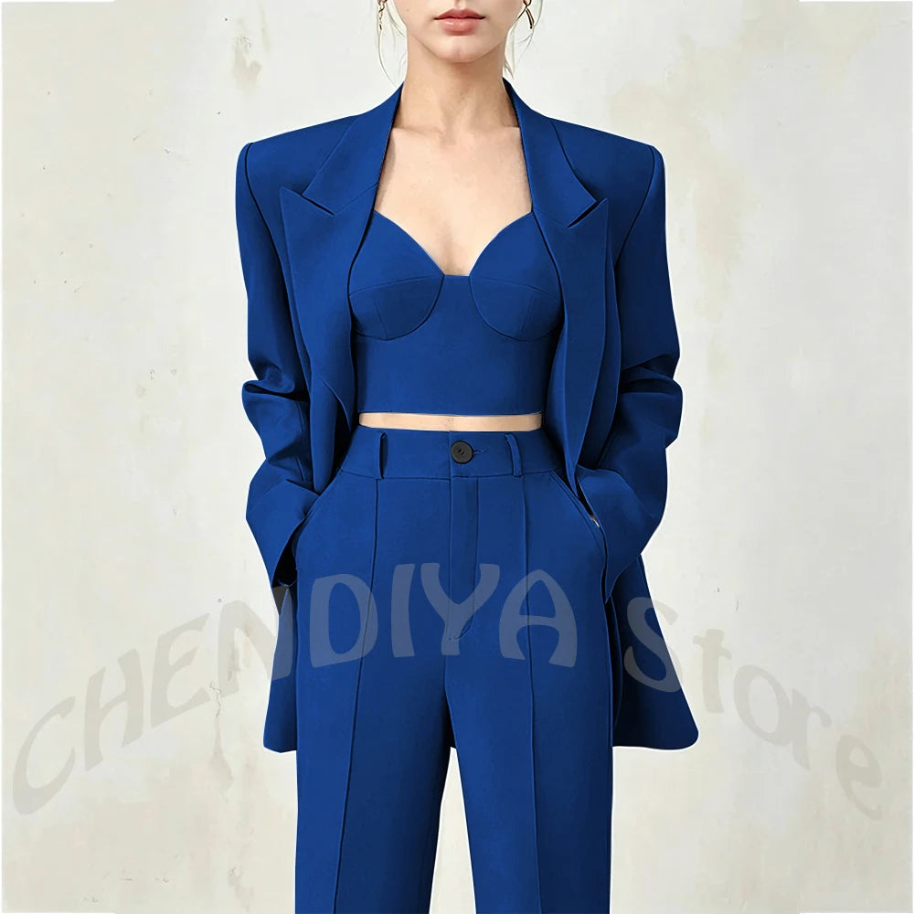 Business Casual Women's Suit Two Piece Peaked Lapel Stylish Double Breasted Formal Outfit Female Jacket Pants Customized