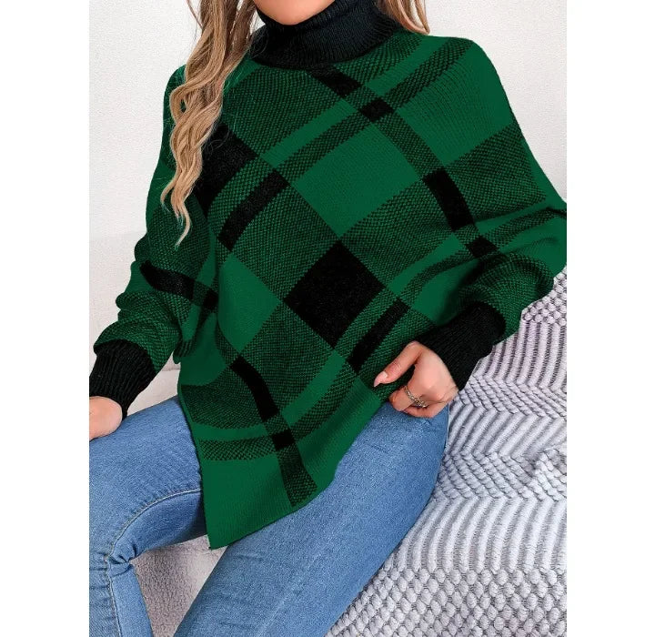 Casual Christmas Sweater Women Clothing Color Contrasting Checkered High Collar Long Sleeve Hooded Tops Y2k 2024 Autumn/Winter