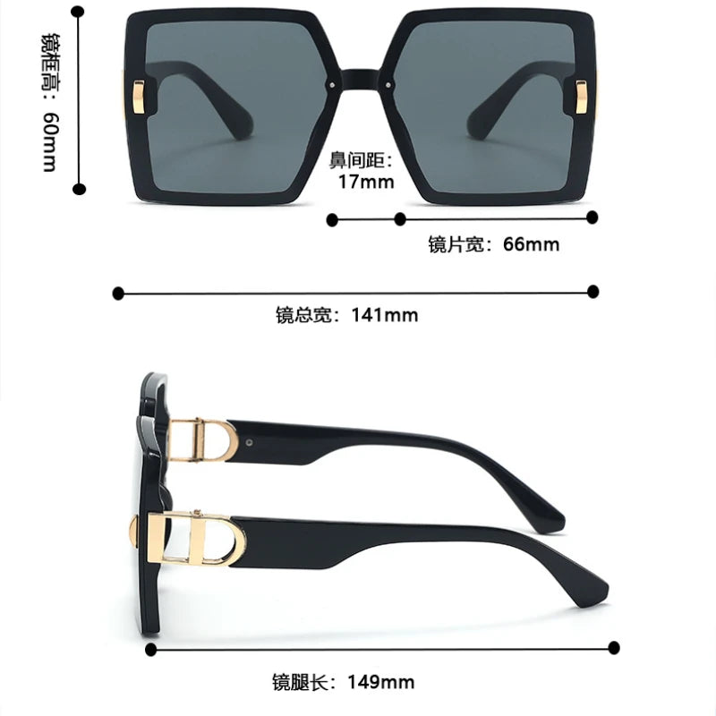 Oversized D-Shaped UV400 Fashion Sunglasses for Women