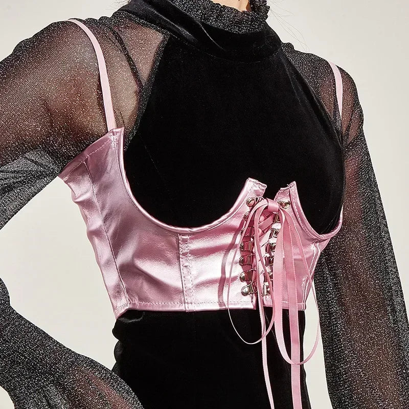 Gothic Lace Up Corset Crop Top With Waist Support For Women