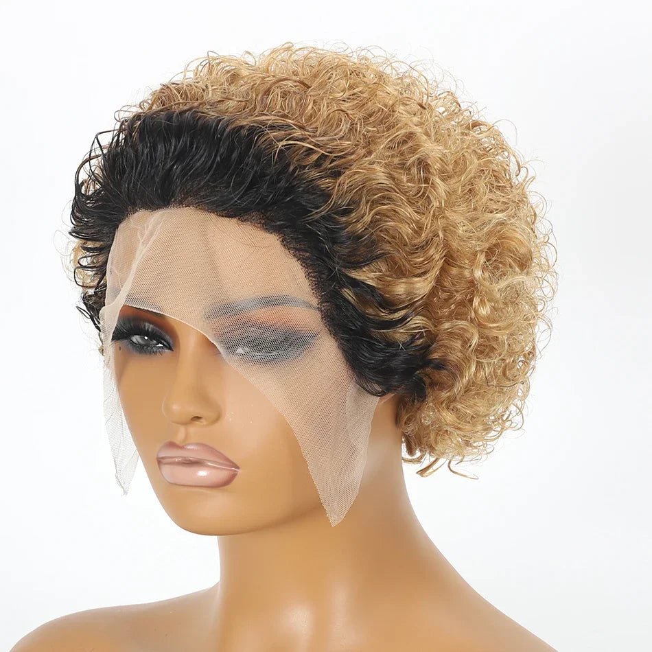 Water Curly Pixie Cut Human Hair Lace Front Wig for Women