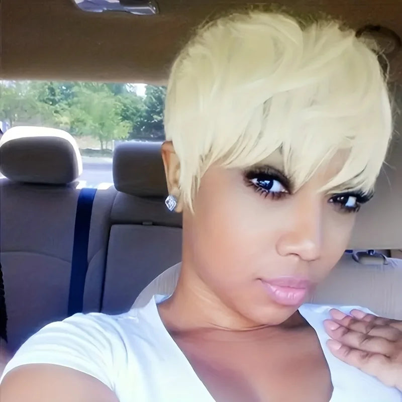Heat Resistant Wavy Pixie Cut Blond Synthetic Wig for Women