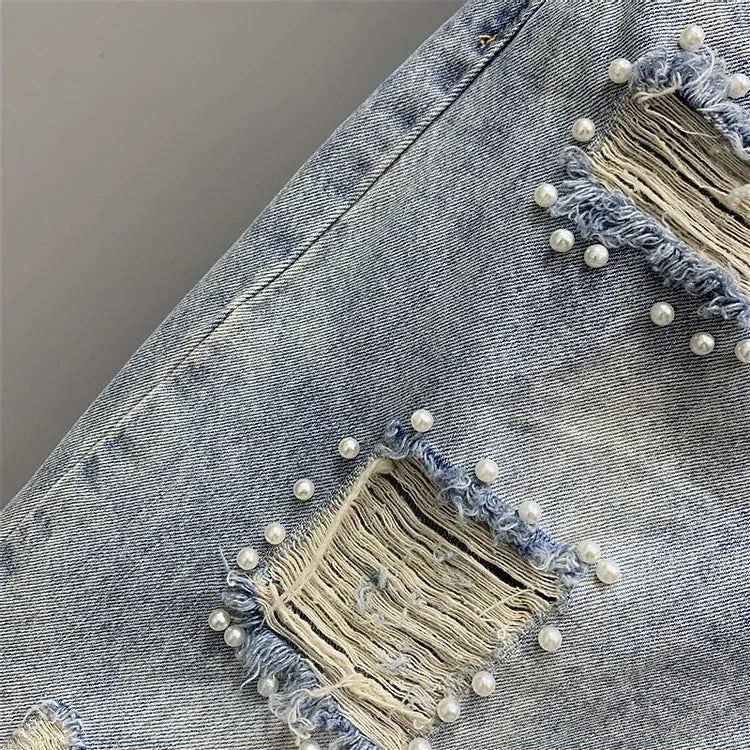 Tassel Bead Embellished Denim Shorts
