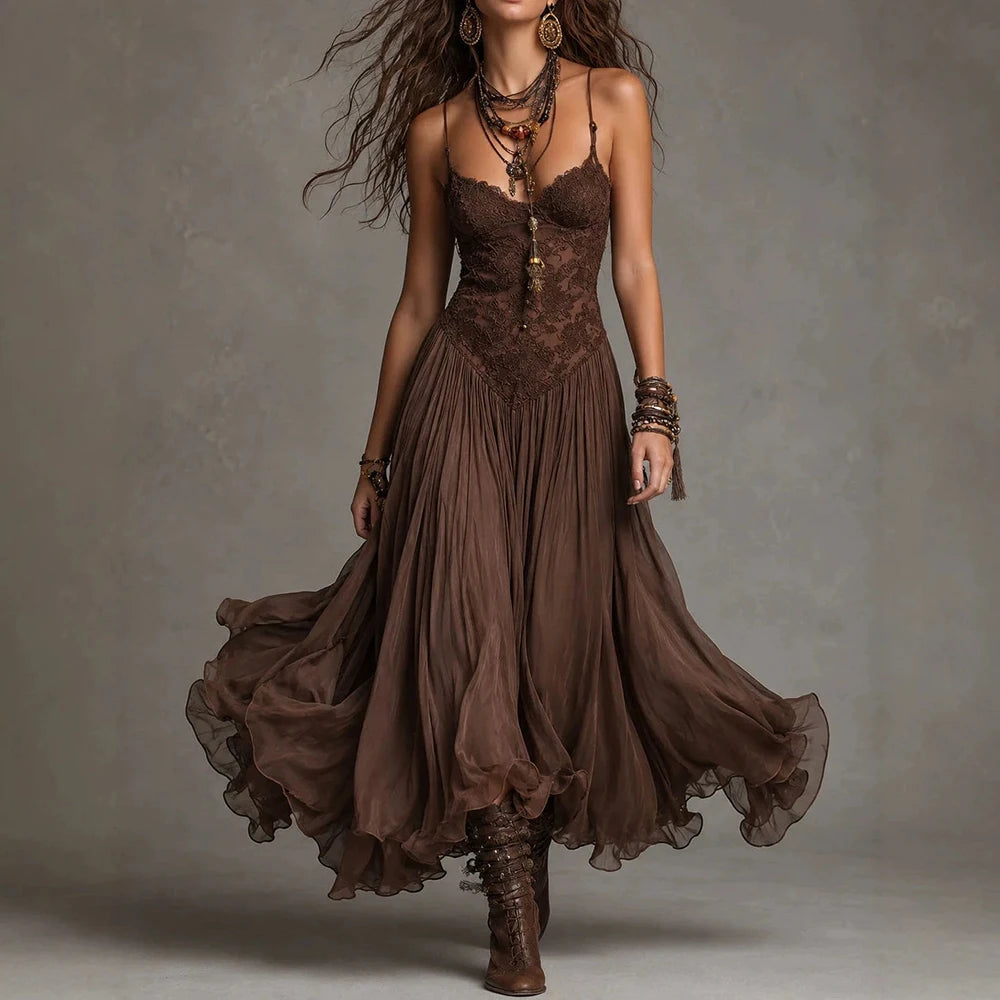 Boho Sheer Lace Midi Dress