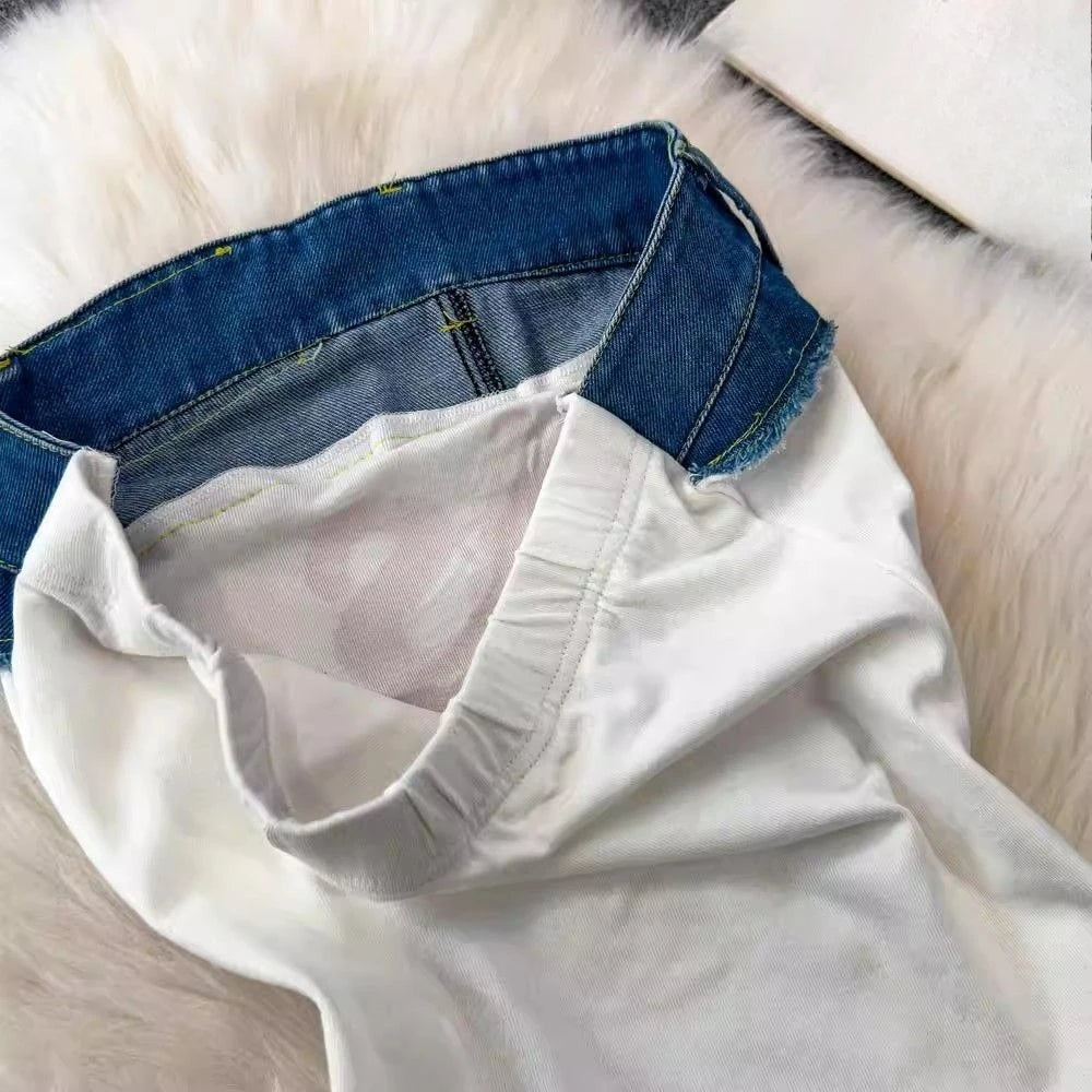 Spicy girl letter embroidered strapless top sexy women's summer retro denim patchwork slim fit camisole vest for street wear