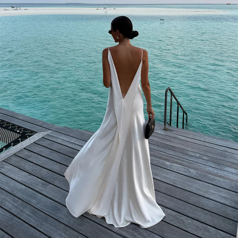 Sophisticated Backless Satin Evening Dress for Women