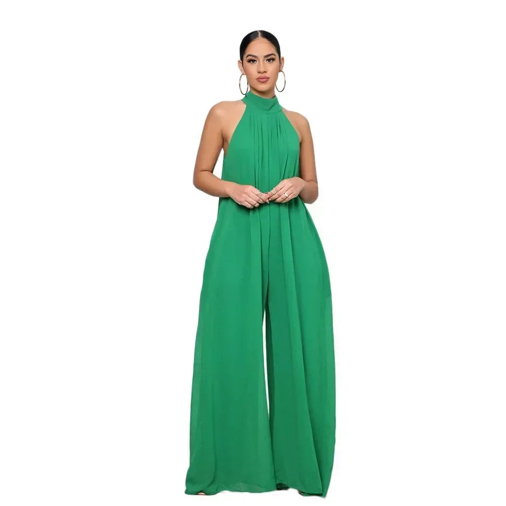 Loose Fit Solid Color Chiffon Ankle Length Jumpsuit for Women
