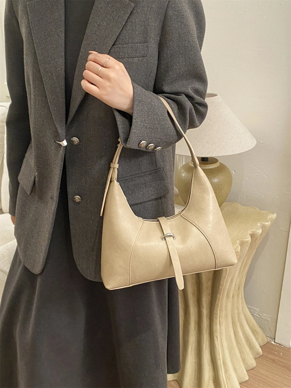Solid Color Faux Leather Hobo Shoulder Bag for Women
