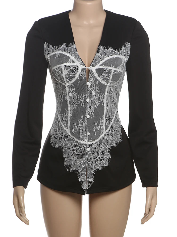 Lace Patchwork Button Front Jacket