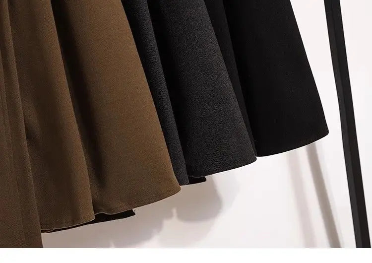 High Waisted Black Wool Midi Skirt With Pockets for Women