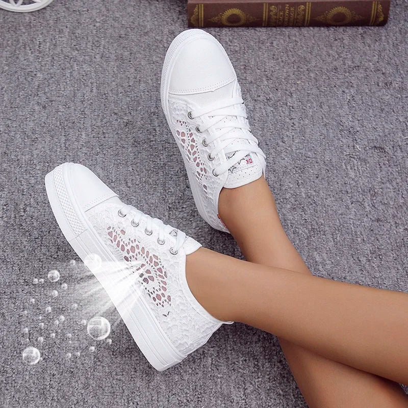 Lightweight Embroidered Lace Up Sneakers For Women